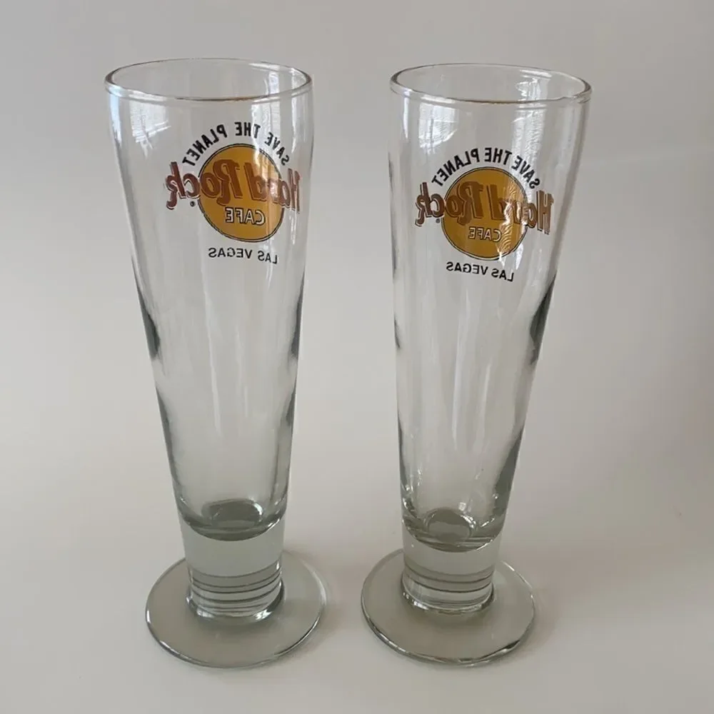 2 Vintage Hard Rock Cafe Las Vegas Pilsner Beer Glasses